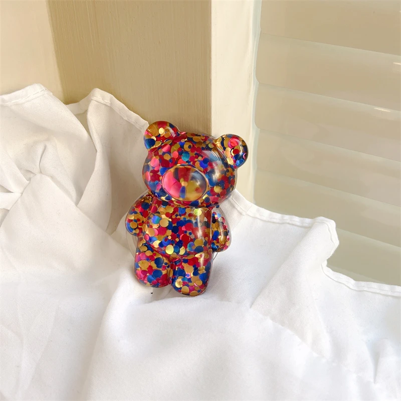 mobile phone stand for desk 3D Cute Colorful Love Heart Crystal Bear Grip Tok Korea Phone Holder Lovely Grip Phones Support Telephone For iphone 13 Bracket mobile stand for bike