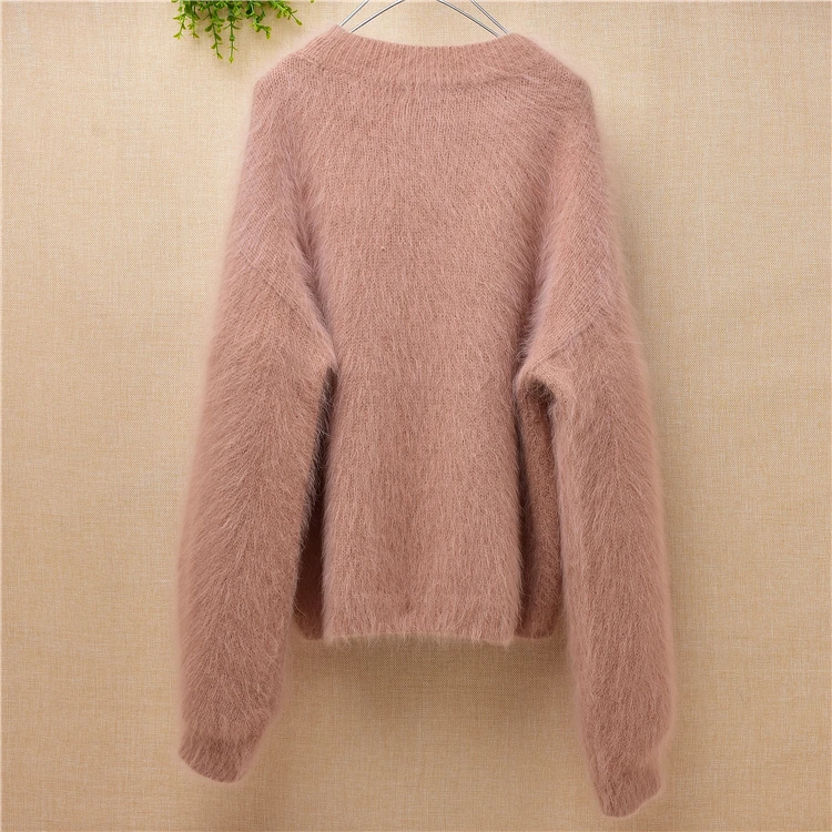 Female general sweaters plush mink cashmere round neck clothes fur loose batwing sleeves sweater pullover basic autumn