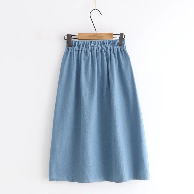 Mori девушка весна и осень новая кошка с вышивкой и эластичным поясом Пряжка джинсовая юбка женская