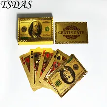 Colored 24kt Luxury Gold Poker Cards with 100 Dollar Style Golden Playing Card 52 & 2 Jokers Novelty Birthday Gift