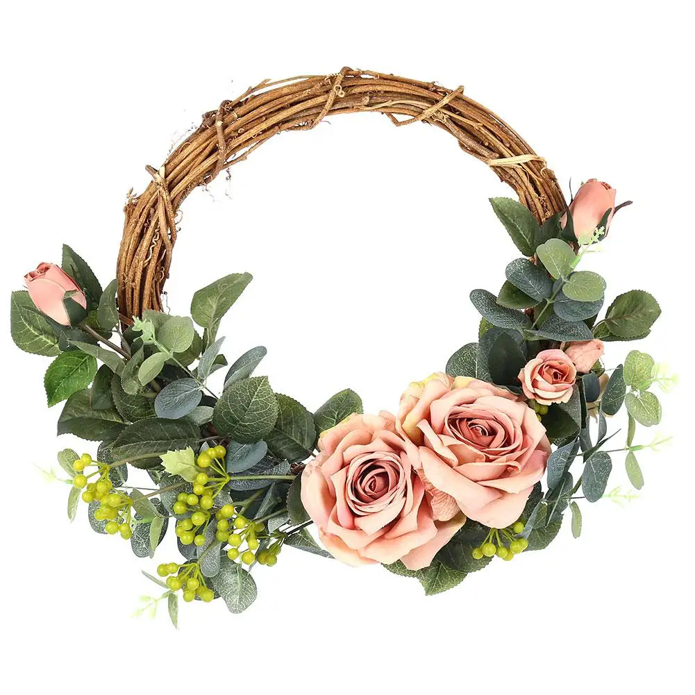 

GloryStar Rose Wreath Silk Flower Floral Garland handmade Home Wall Decor Artificial for Festival Wedding Party 32cm