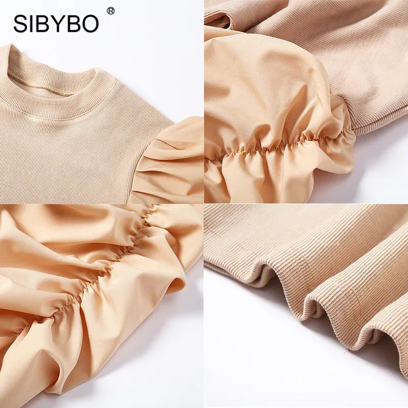 SIBYBO, зимние, сшитые, ребристые, тонкие, повседневные, женские топы, модные, длинный рукав, элегантные, для женщин, футболка, Ретро стиль, осень, футболка, топ для девушек