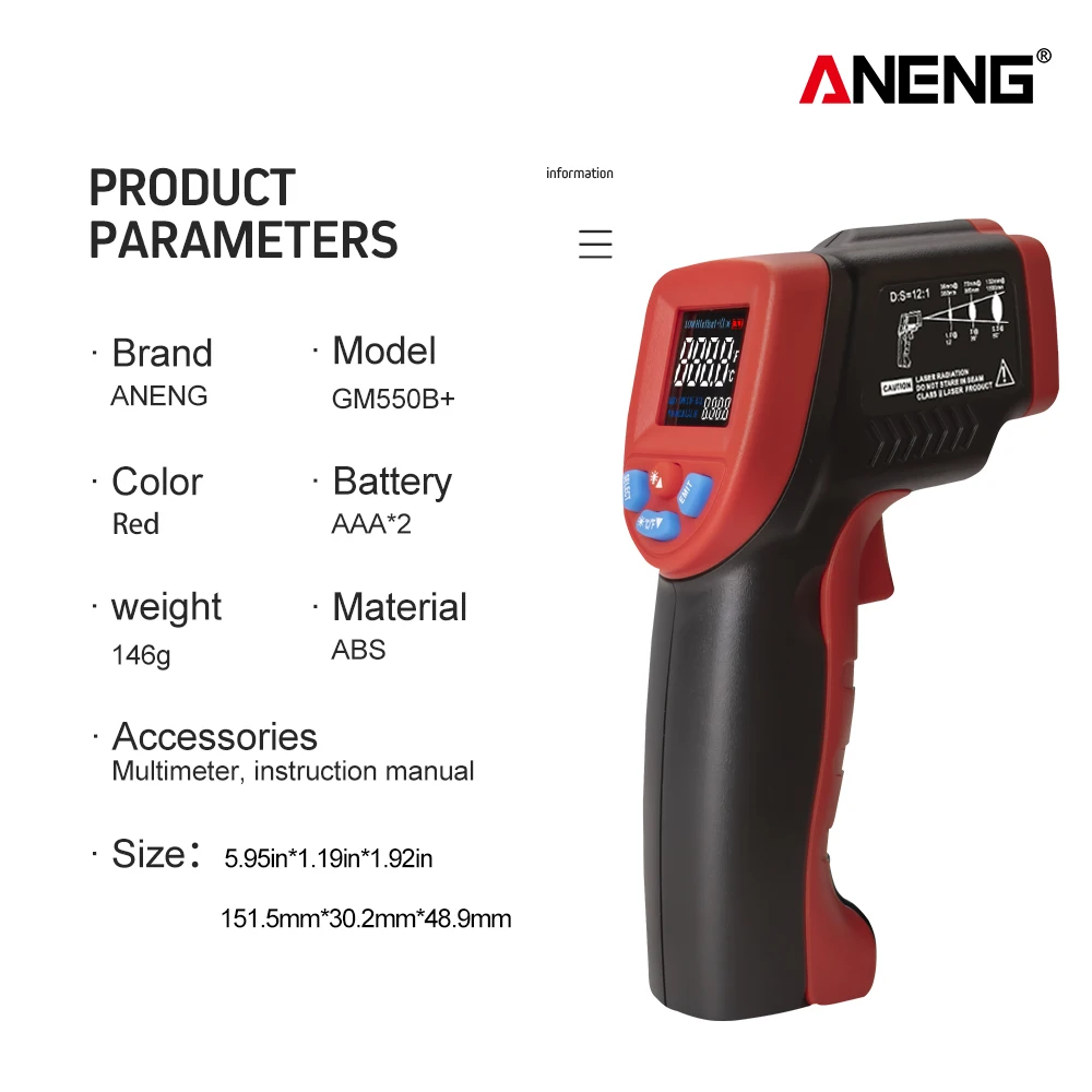 ANENG GM550B+ цифровой инфракрасный термометр, гигрометр, метеостанция, измеритель температуры, измеритель влажности, лазерный термометр