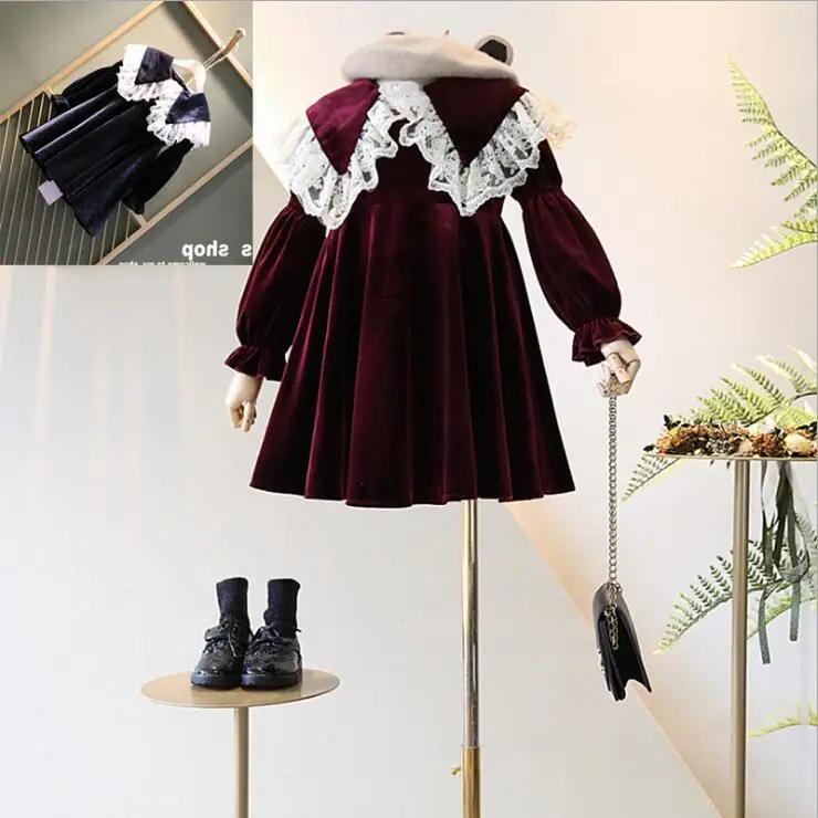 

Girls Lace Christmas Dress Baby Girl Warm Lining Long Sleeve Party Dresses Kids Dress Children Clothing Wholesale