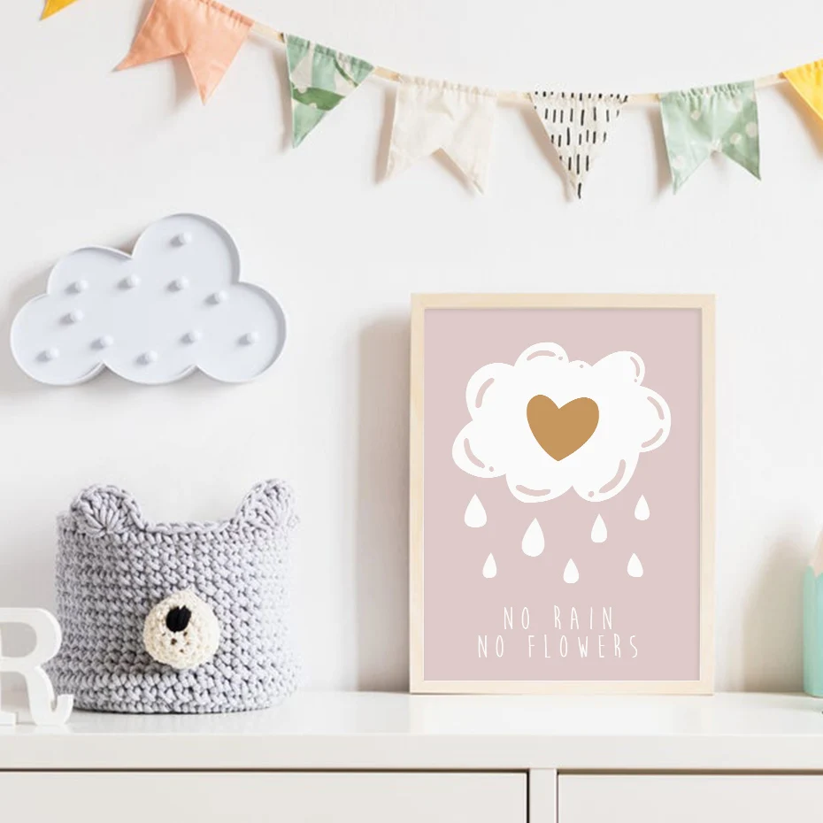 Sweet Pink Heart Rain Nursery Prints Canvas Painting Wall Art Pictures Posters for Kids Baby Room Home Decoration | Дом и сад