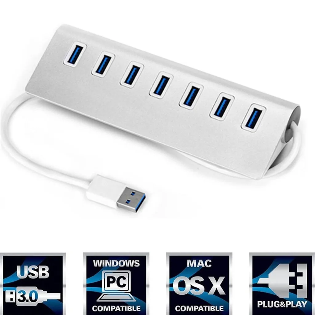 Usb-хаб 3,0 7-Порты и разъёмы Multi HUB Алюминий адаптер с высокой мощности, Скорость для ПК ноутбука Mac с USB3.0 кабель 809#2