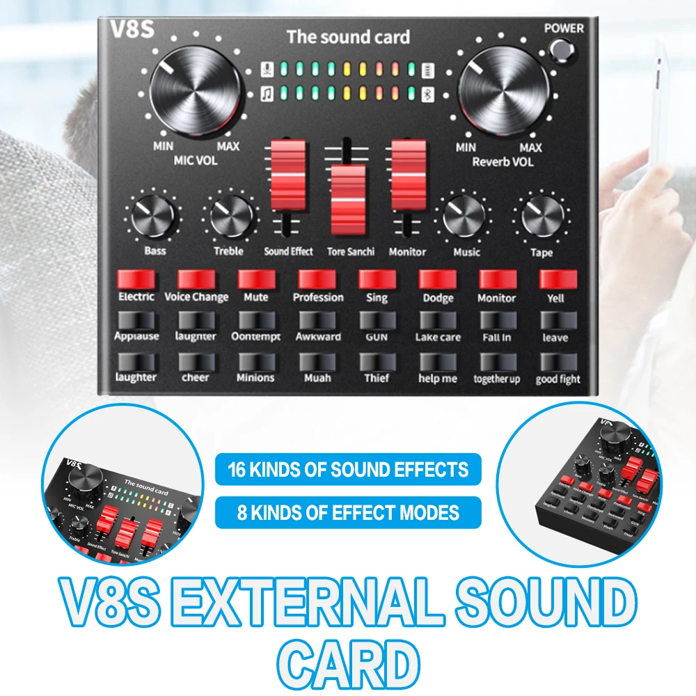 

POHIKS 1pc Durable External USB Sound Card Portable Audio Microphone Mixer Device For Recording/Live Broadcasting