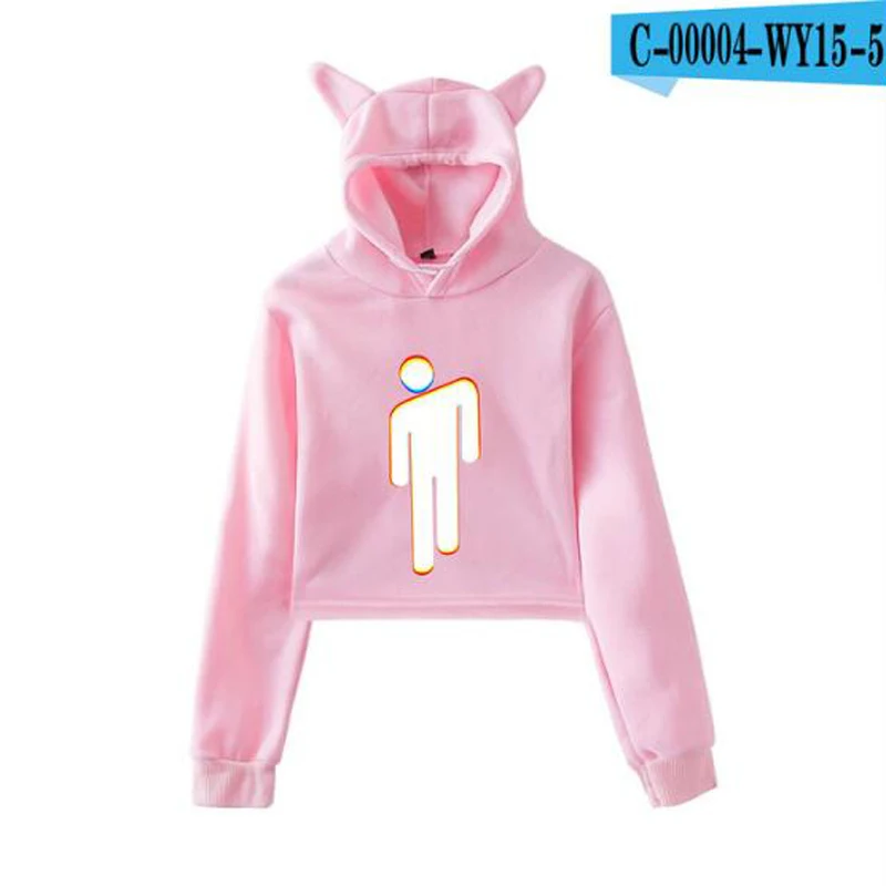 Kawaii Billie Eilish, укороченный топ, толстовки, Harajuku, с длинным рукавом, негабаритный, Billie Eilish, пуловер, осенний, Повседневный, с котом, короткий свитер - Цвет: 022