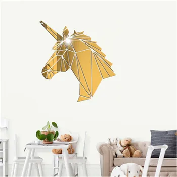 

3D Unicorn Mirror Wall Stickers Geometric Home Decor Living Room Unicorn Acrylic Wall Decals Mirrored Decorative Sticker Muraux