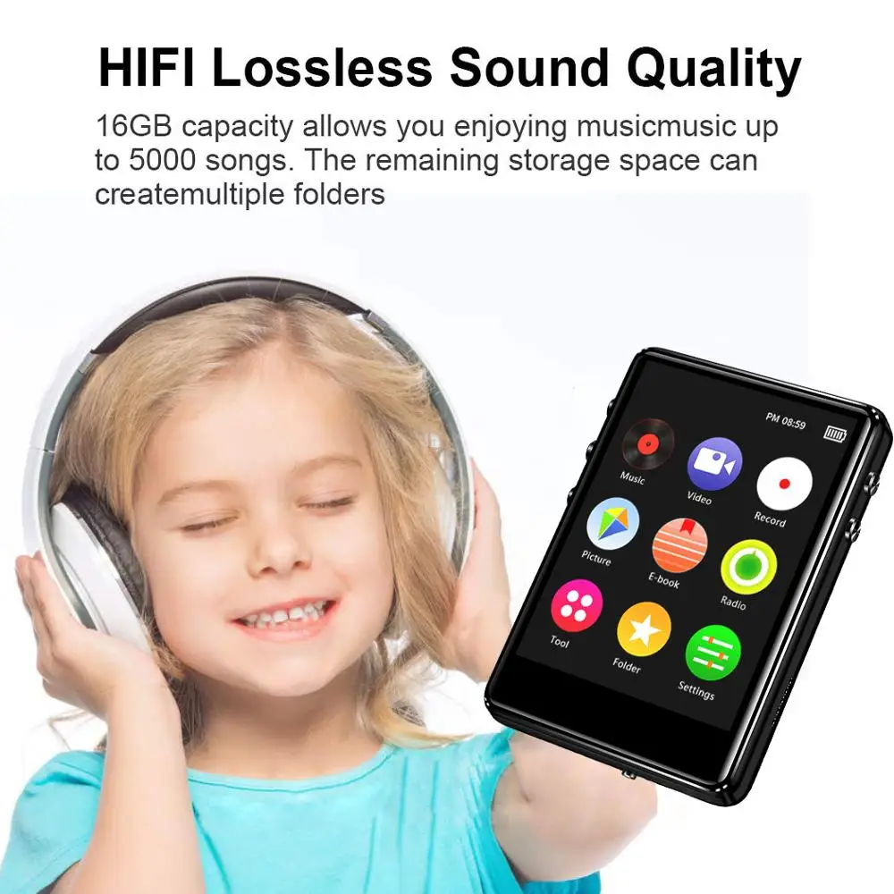 MP4 плеер Bluetooth 5,0 встроенный динамик с 2,4 дюймовым сенсорным экраном поддерживает запись fm-радио электронная книга музыкальный видеоплеер