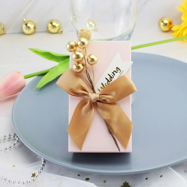 Pink with gold Роскошная золотая бумага коробка конфет на свадьбу маленький шоколадный подарок коробки и упаковки с золотой бобы ленты Декор - Цвет: Pink with gold