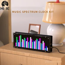DC 5V Stereo Music Spectrum Clock DIY Kit LED light Audio Level Indicator Amplifier VU MeterRhythm Lights Kit