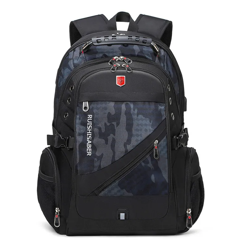 Camouflage grey Оксфордский Швейцарский 17 дюймовый рюкзак для ноутбука, мужской водонепроницаемый рюкзак для путешествий с зарядкой через usb, женский рюкзак, Мужской винтажный школьный рюкзак mochila - Цвет: Camouflage grey