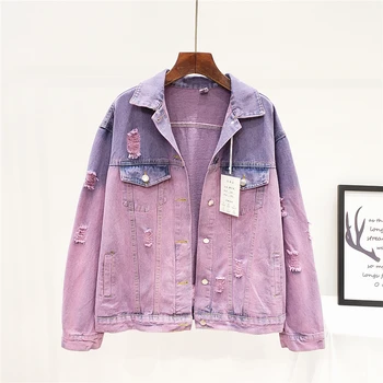 

EWQ 2020 Spring Autumn Oversized New Pattern Denim Coat Women Lapel Long Hit Colors Patchwork Casual Jacket Femals 3AJ25805L