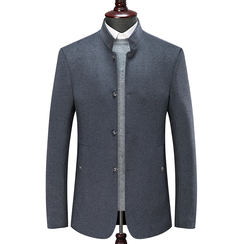 Mirecoo/зимнее пальто для мужчин, улучшенный толстый жакет для мужчин, Однотонное шерстяное пальто высокого качества с отложным воротником, модное повседневное зимнее пальто - Цвет: 2003-Dark Gray