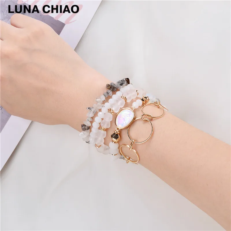LUNA CHIAO Bijoux, ювелирное изделие, натуральный камень, бисерные браслеты, Штабелируемый многослойный браслет, пряди, Набор браслетов для женщин