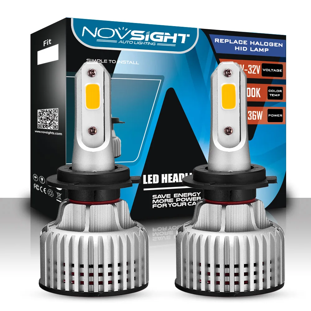 

NOVSIGHT H4 LED Headlights H1 H3 H7 H11 H8 H9 H13 9005 9006 9007 3000K Yellow 72W 10000LM Fog Light Car Headlight Bulbs