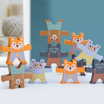 

Gift Interlock Colorful Educational Early Learning Cartoon Animal Kindergarten Kids Adults Wooden Balancing Blocks Stacking Toy