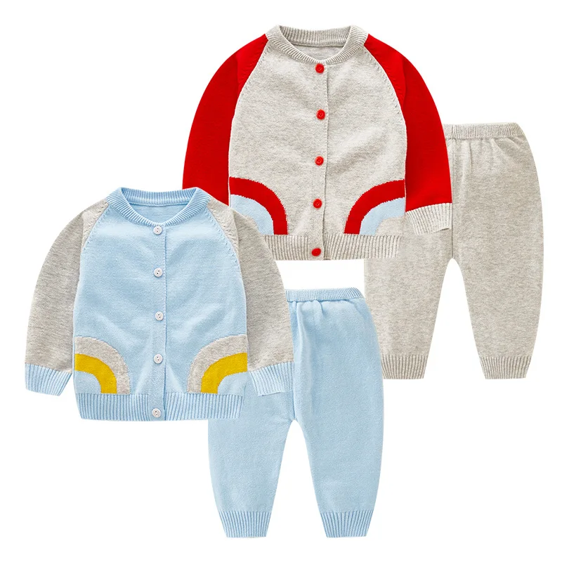 

Autumn Winter Knitting Newborn Baby Sets 2pcs Cotton Long Sleeve Cardigan Infant Baby Sweaters Patchwork Baby Outfit Suits Z632