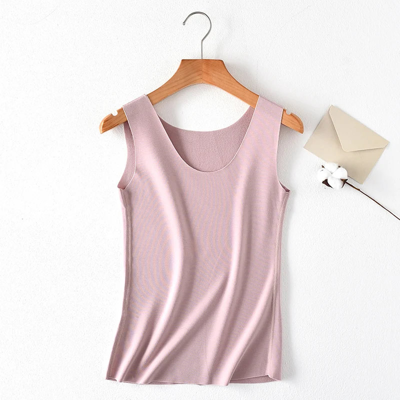 Autumn Winter Basic Women Tank Top Solid Color Stretch Seamless Thermal Warm Lined Round Neck Sleeveless Casual Bodycon Tops