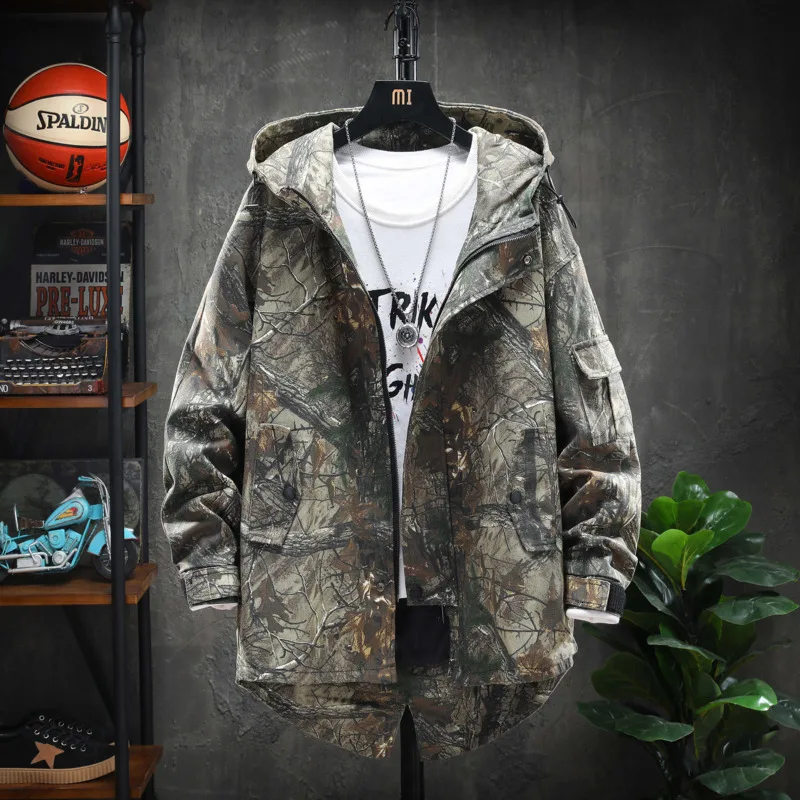 

Autumn Camo Windbreaker Men Fashion Military Style Casual Hooded Long Jacket Men Streetwear Loose Coat Male Large Size M-5XL