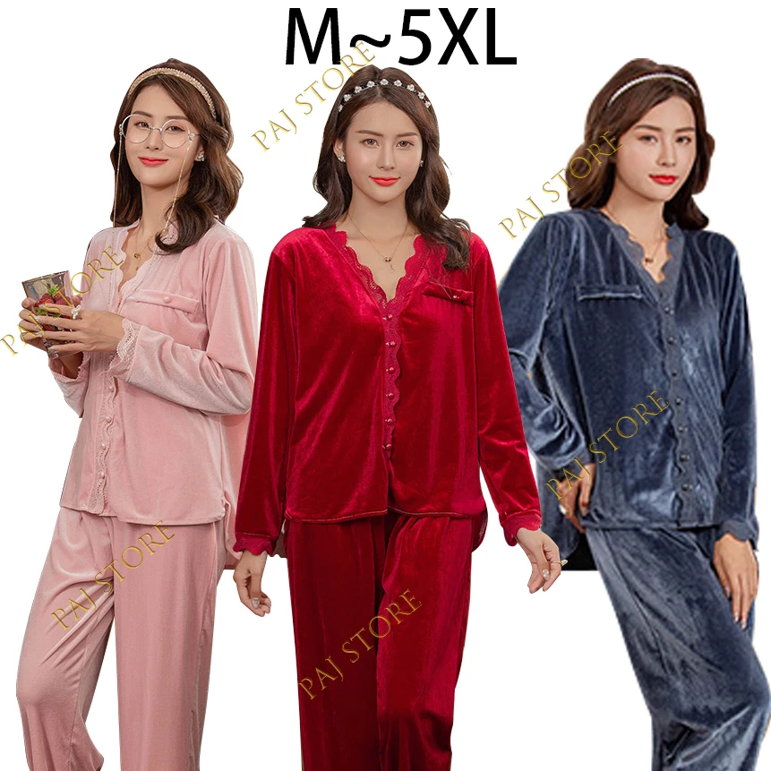 5XL G 2Winter Spitze Frauen Pyjamas Sets Warme Fett Brautjungfer Homewear Pijama Anzug Damen Sets| AliExpress