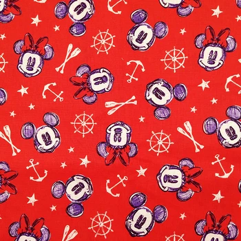 

Beautiful Red cartoon mickey Fabric Minnie Cotton Fabric Mickey Head& Anchor Printed Children Fabric Sewing DIY Dress Clothing