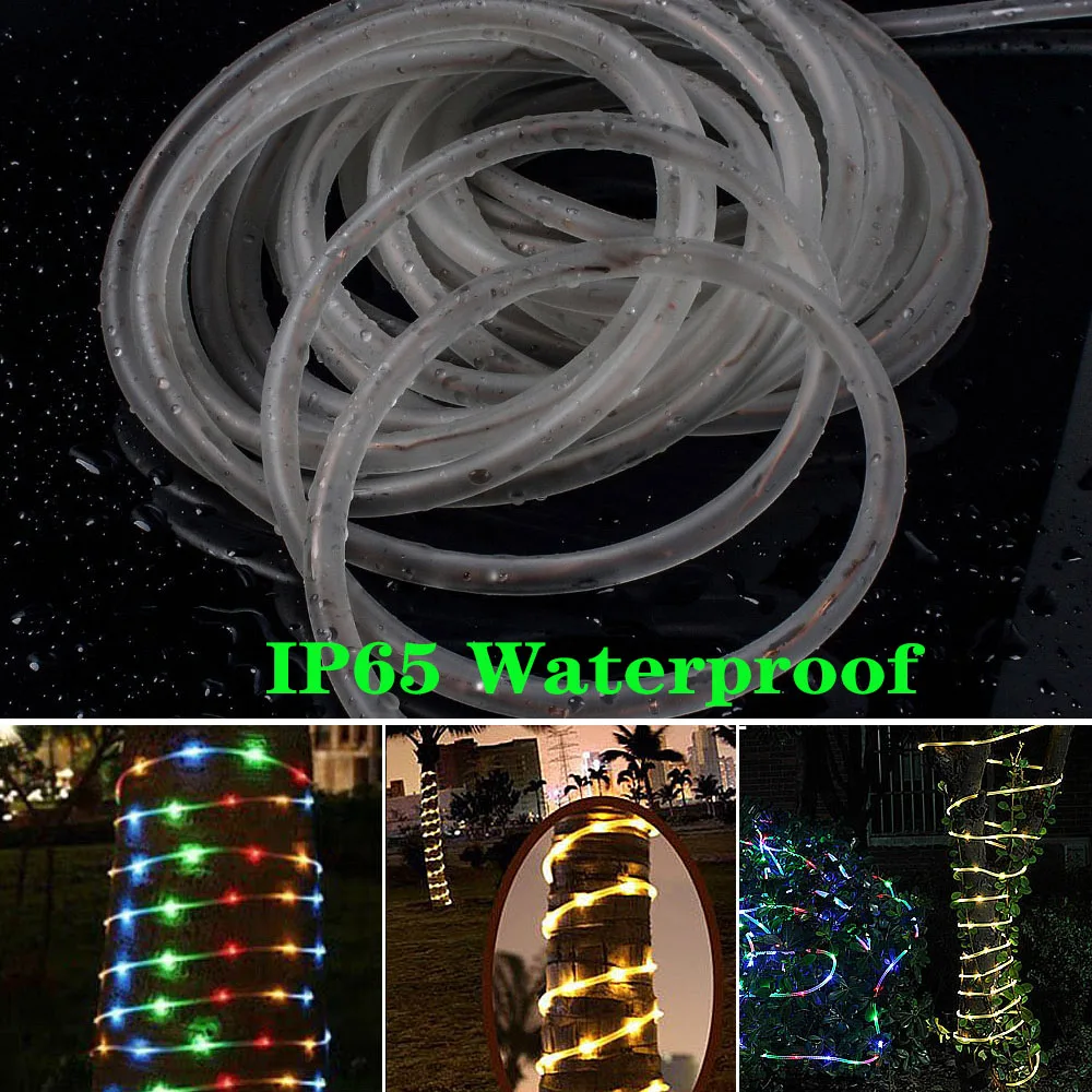 Rope Tube Solar Power LED Light String Holiday Christmas Garland LED Fairy Light Outdoor Waterproof Wedding Party Xmas Tree Lamp