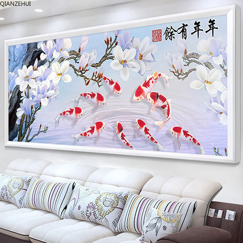 QIANZEHUI, DIY Алмазная вышивка особой формы, девять рыб, гостиная, полная алмазная живопись, вышивка крестом, украшение
