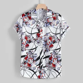 

Summer Men's Shirt Casual Turn Down Collar Button Hawaii Plaid Print Beach Short Sleeve Men Dress Shirts Blouse Camisas Hombre
