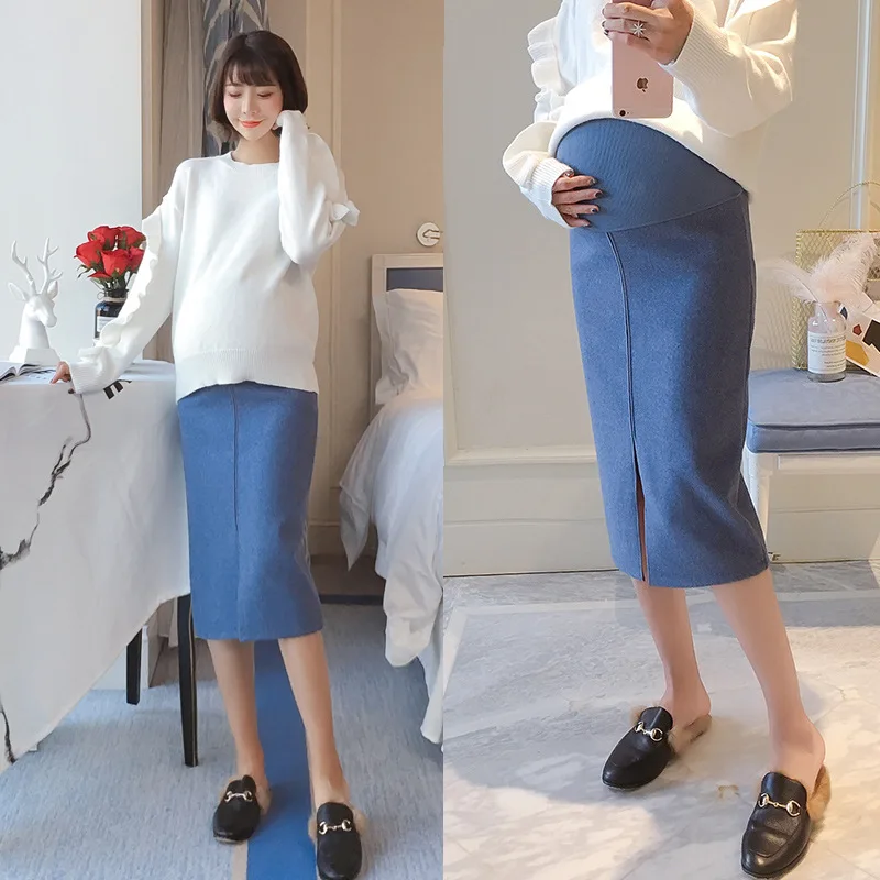 

Maternity Clothes 2019 Autumn Korean-style Fashion Half-length Skirt Versatile Woolen Pregnant Women Abdominal Support Medium-le