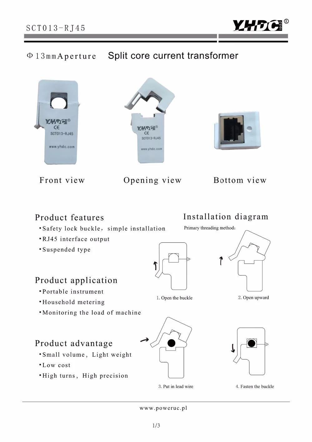 SCT013-RJ45 100A/50mA сплит-сердечник Датчик тока переменного тока зажим