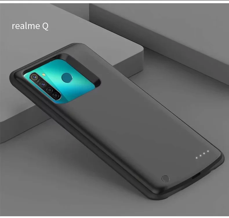 Для Realme X2 чехол для зарядного устройства тонкий резервный внешний аккумулятор задняя крышка для OPPO K5 Realme Q ударопрочный чехол для аккумулятора с зажимом - Цвет: Realme Q Black