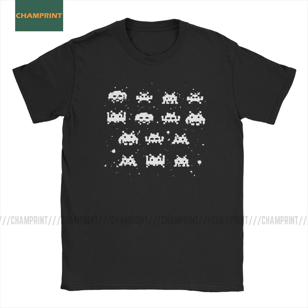 Men's T-Shirts Splash Wars Space Invaders T Shirts Cotton Tees Short Sleeve Breakout Martians Invasion Shooting Aliens Game Tops | Мужская