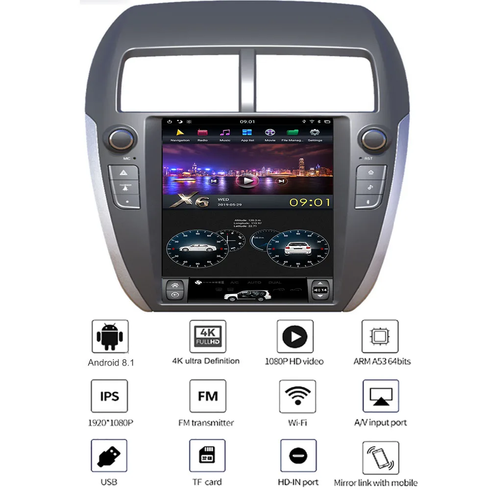 YAZH для Mitsubishi ASX 2010 2011 2012 2013 авто радио мультимедиа с ОС Android 8,1 10," ips дисплей Bluetooth 5,0 DSP