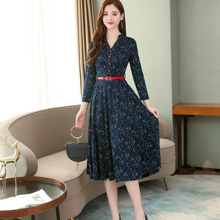 Винтажное Хлопковое платье-миди Boho с принтом; сезон осень-зима; 3XL; большие размеры; платье с длинными рукавами; элегантные женские облегающие вечерние платья