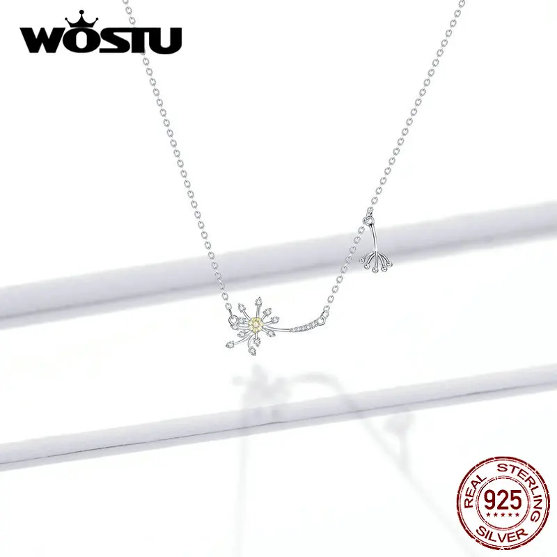WOSTU, 925 пробы, серебряное ожерелье в виде цветка одуванчика, цепочка для женщин, для свадьбы, помолвки, уникальное ювелирное изделие, подарок DAN147