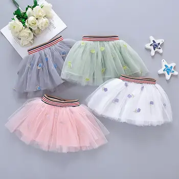 

Kids Baby Girl Short Skirts Summer Kids Pure Color Floral Rose Embroidery Gauze Birthday Cake Skirt Baby Girl Skirt RL2