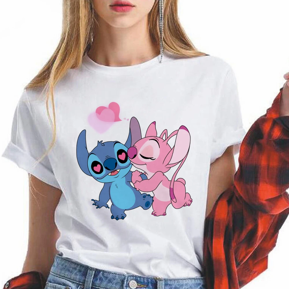 Urban Stitch Disney Ohana Woman Clothes T-Shirts Sweet Cartoon Valentine's  Day France Street Hipster Oversize Soft Girl Fashion