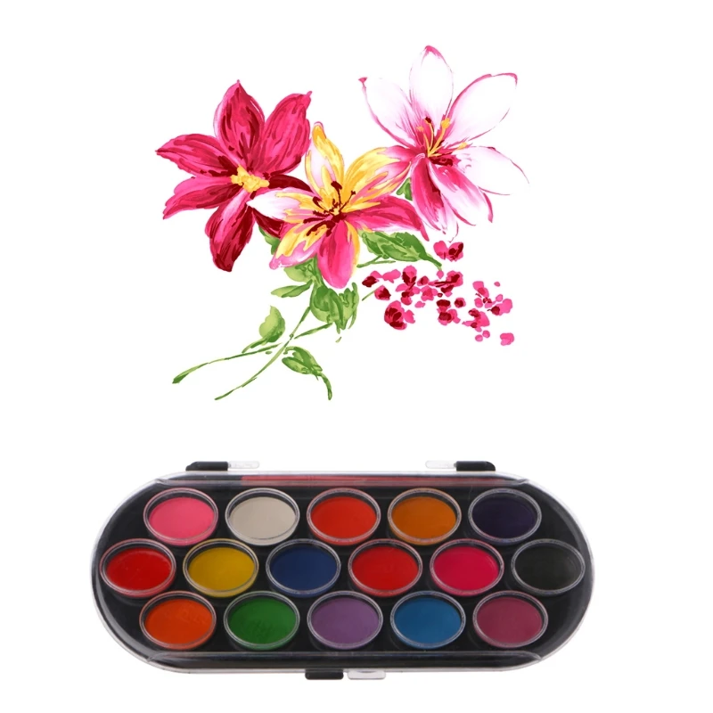 16Pcs Watercolor Palette Brush Set Painting Tray Craft Drawing Art Mini Kid Gift pigment powder