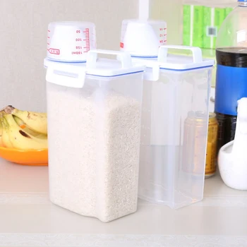 

Hand-held With Measuring Cup Household Kitchen Grain Food Storage Box Plastic Moisture-proof Sealing Grain Jar New