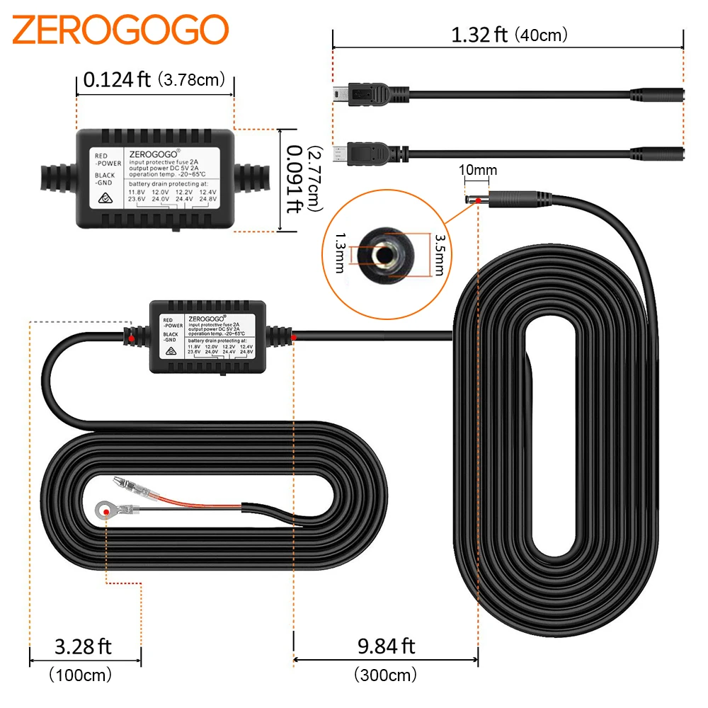 Комплект жесткого провода ZEROGOGO DC 12 В 24 до 5 2.0A DVR Кабель адаптер питания мини Micro USB