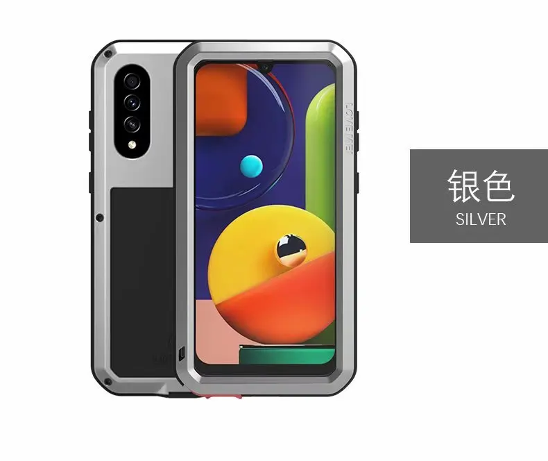 Серебристый LOVE MEI металлический водонепроницаемый чехол для samsung Galaxy A50S A50 противоударный чехол для A50 A50S Чехол+ пленка Gorilla glass - Цвет: Серебристый