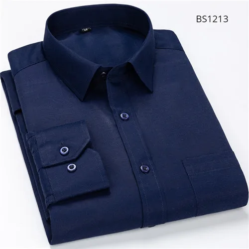 Социальных размера плюс 8xl большие мужские однотонные рубашки для мальчиков отложной воротник Длинные рукава классического кроя с карманом на груди - Цвет: BS1213