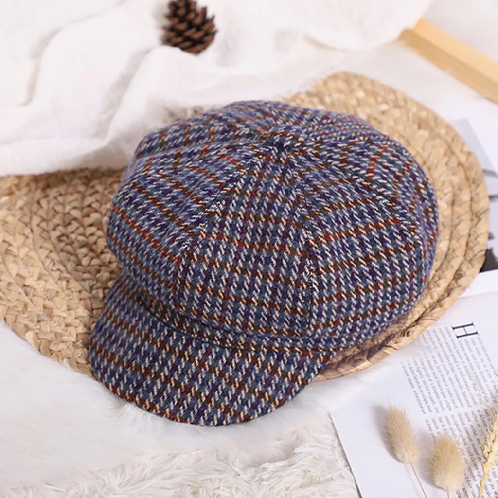 Детский берет для маленьких девочек клетчатый зимний удобный дышащий хлопковый