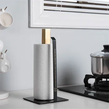 

Creative Kitchen Roll Paper Towel Holder Bathroom Tissue Toilet Paper Stand Napkins Rack Black Gold Chic Home Table Accessories