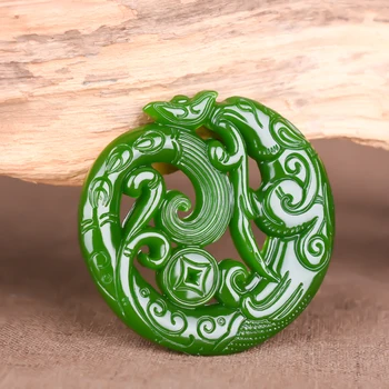 

NATURAL GREEN JADE PENDANT HAND-CARVED DRAGON JASPER PENDANT NECKLACE WOMEN ROUND JADE NECKLACES PENDANTS JADEITE JADE JEWELRY