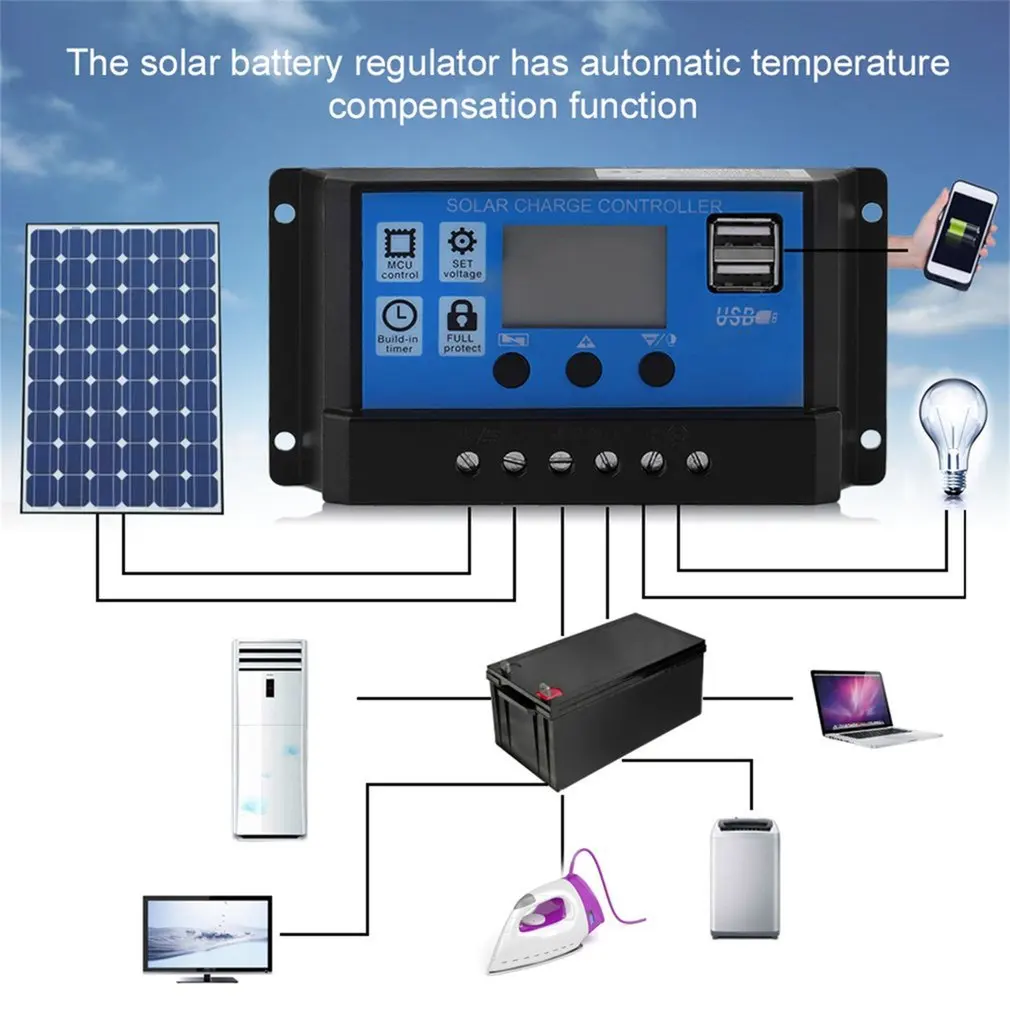 プロデュアル Usb 12 V 24 V 10a ソーラーパネルコントローラバッテリー充電レギュレータ Lcd 表示レギュレータソーラーコントローラ 太陽電池 Aliexpress