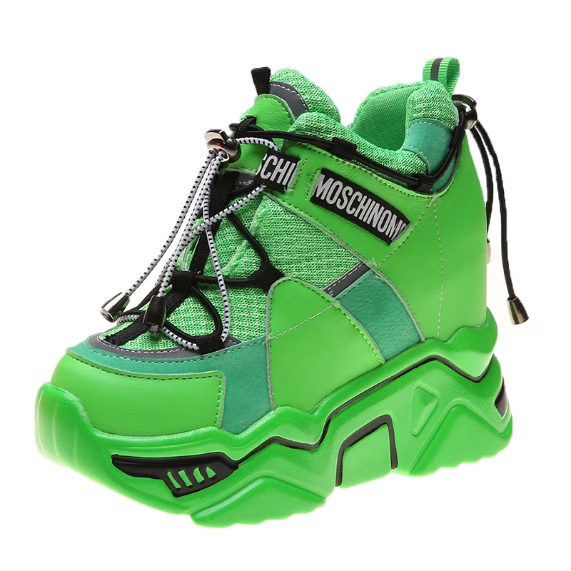 Ceny Nowy 2019 kobiety buty na platformie jesień oddychające kliny buty casual 10CM wysokie obcasy gruba podeszwa trampki kobieta Deportivas Mujer