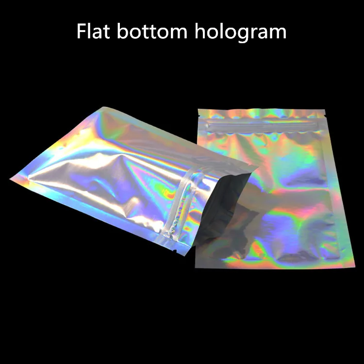 Flat Bottom Hologram Leotriting 100 шт голограмма серебряная алюминиевая фольга пакет с застежкой сумка повторно закрывается закуска для кофе-брейка свадебный подарочный мешок теплоизолированные пузыри сумки с голограммой - Цвет: Flat Bottom Hologram